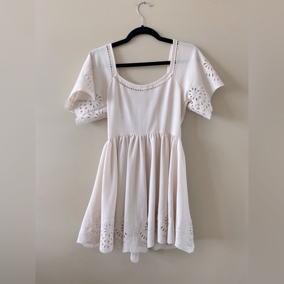 Anthropologie Staring at Stars White Eyelet Fit and Flare Boho White Dress Size - Picture 3 of 10
